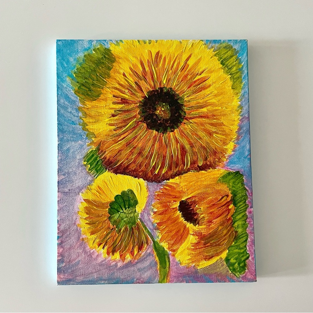 NWOT Handmade Sunflower Painting Small Canvas Acrylic Floral Art
